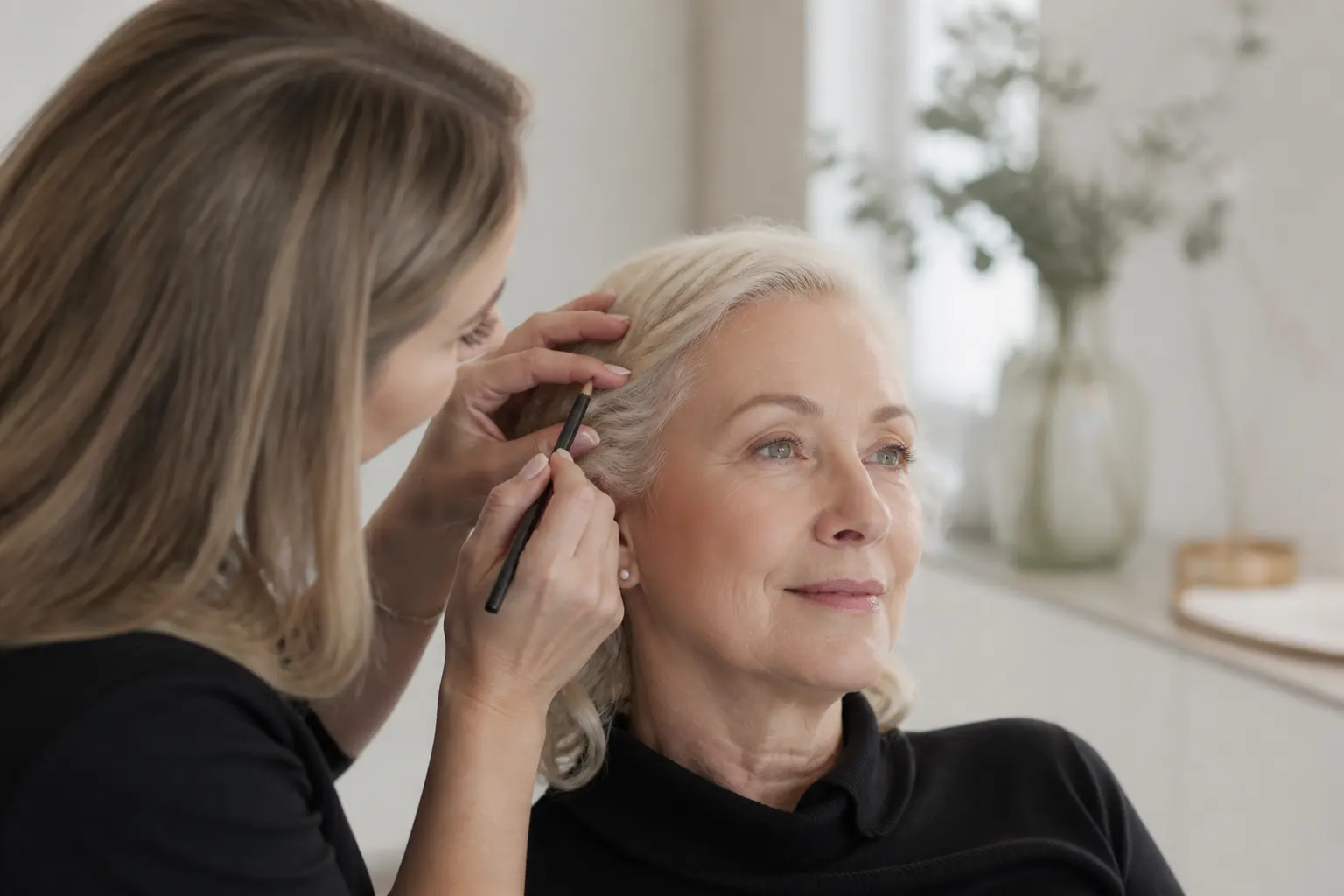 Editorial cover photograph about eyebrow shaping for blonde and grey brows