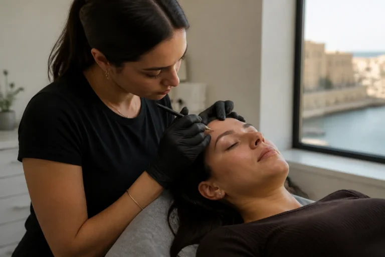Editorial cover photograph about Brazilian microblading healing process