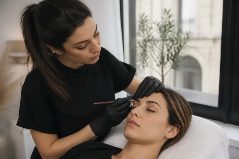 Editorial cover photograph about Brazilian microblading stroke patterns