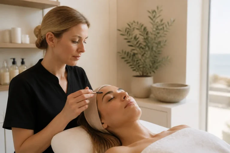 Editorial cover photograph about brow lamination and facial order