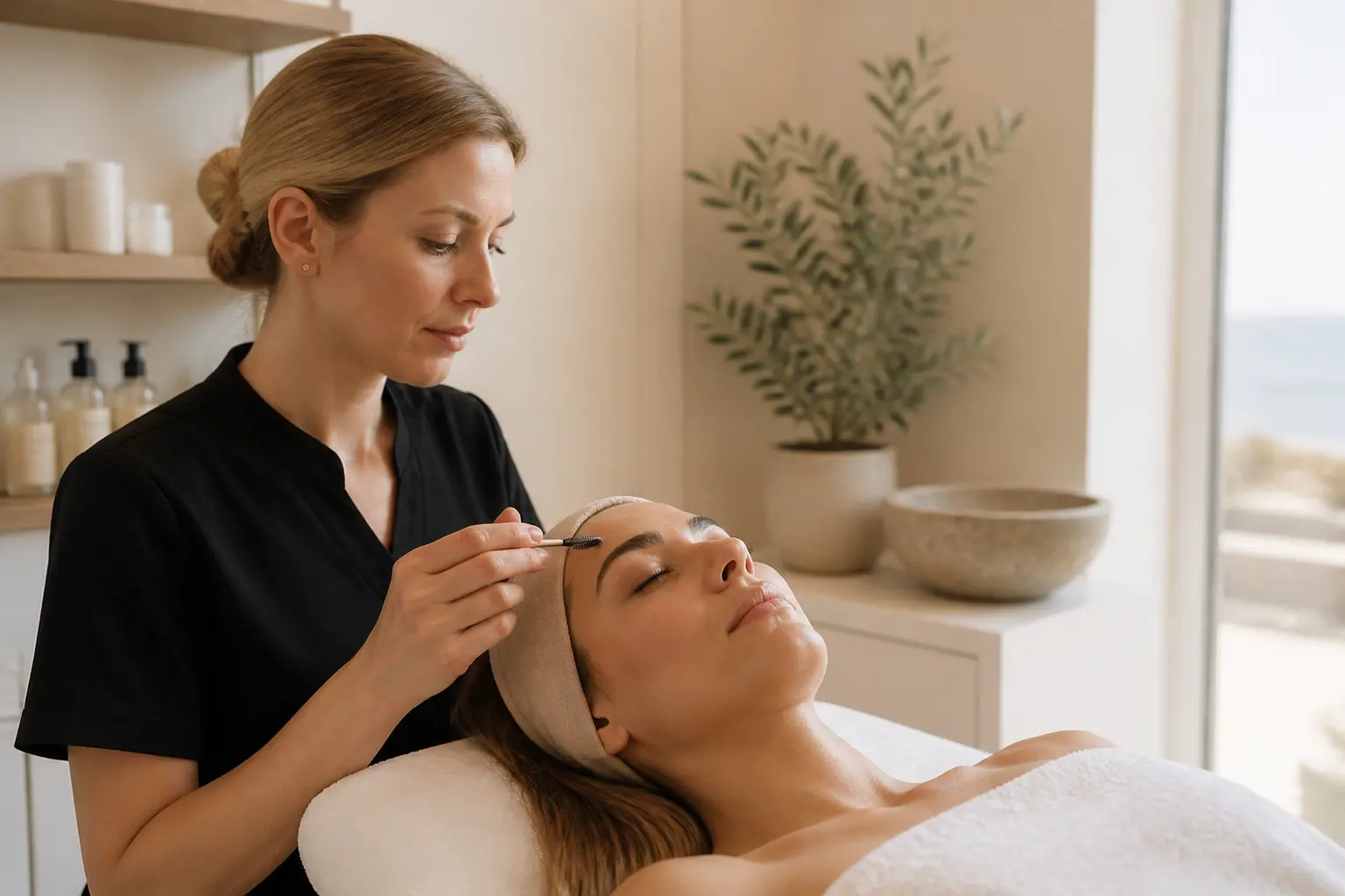 Editorial cover photograph about brow lamination and facial order