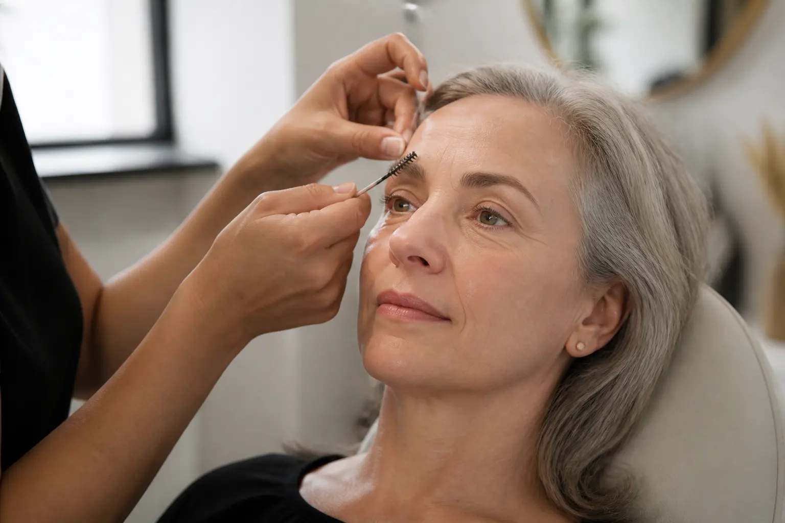 Supporting editorial photograph about brow lamination for mature brows