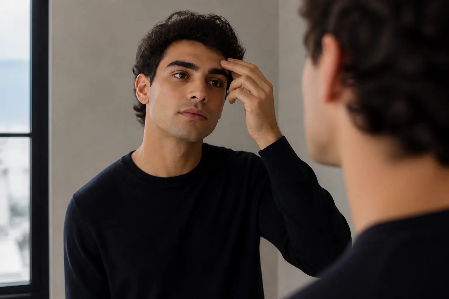 Editorial cover photograph about brow lamination for men