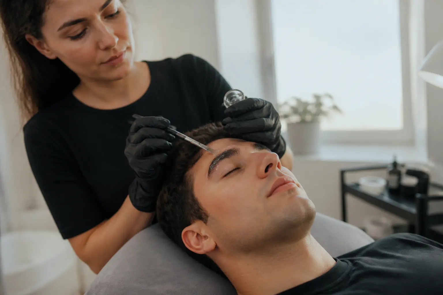 Supporting editorial photograph about brow lamination for men