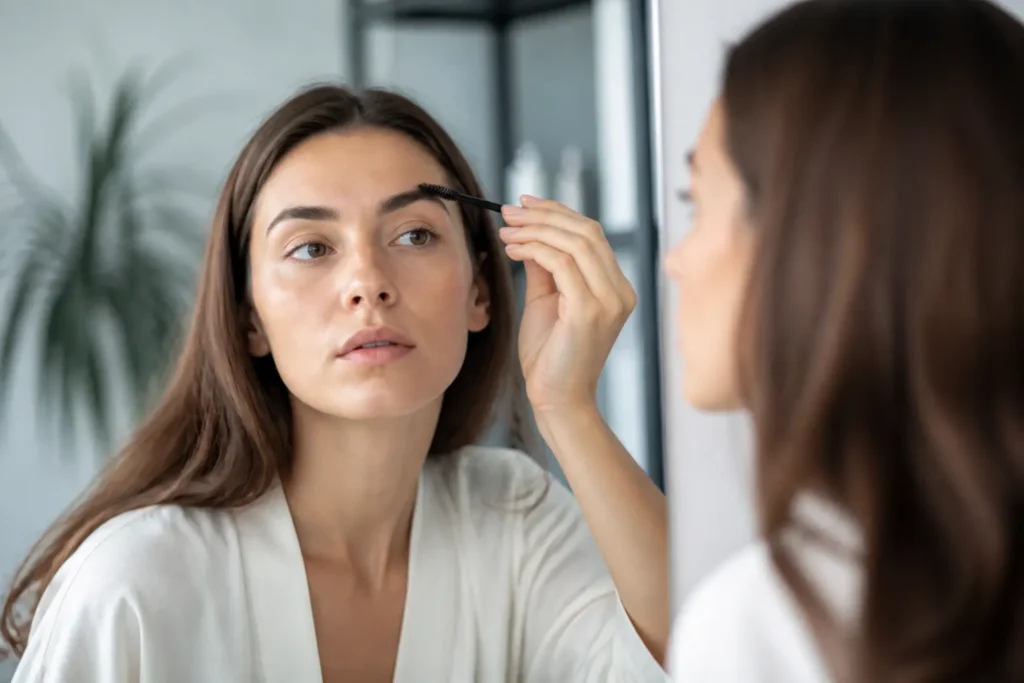 Editorial cover photograph about brow lamination growing out