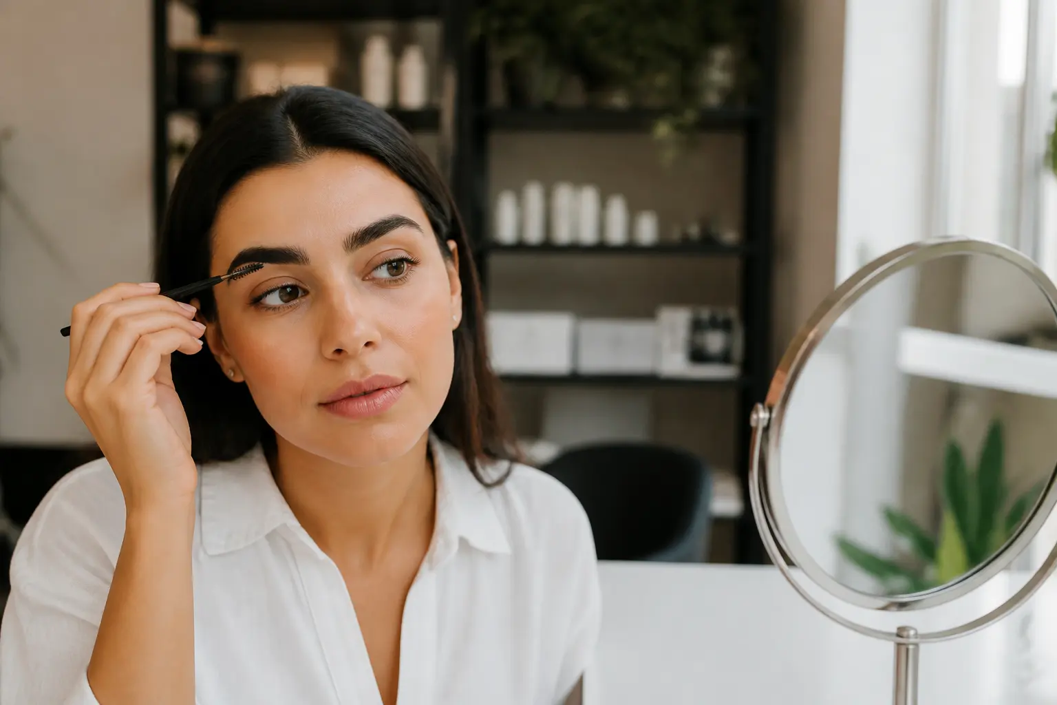 Editorial cover photograph about brow lamination vs soap brows