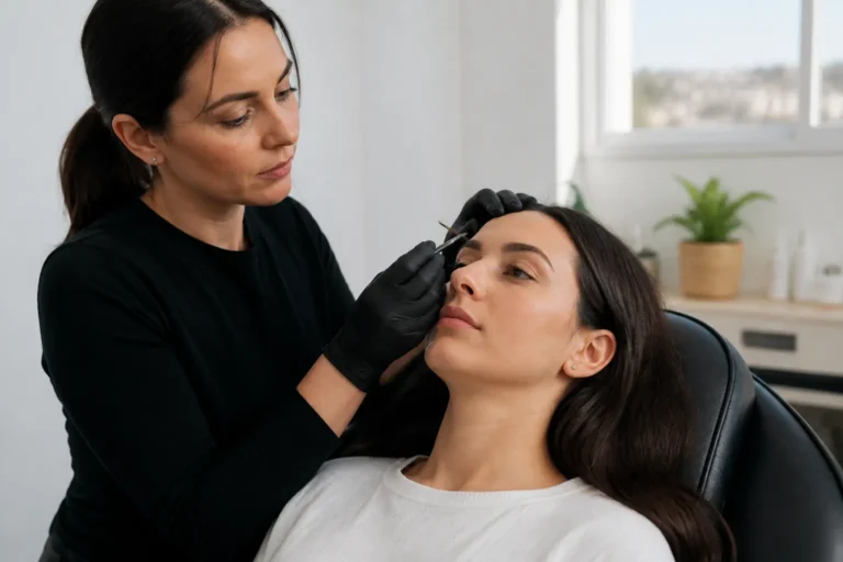 Editorial cover photograph about brow tint or henna for oily skin