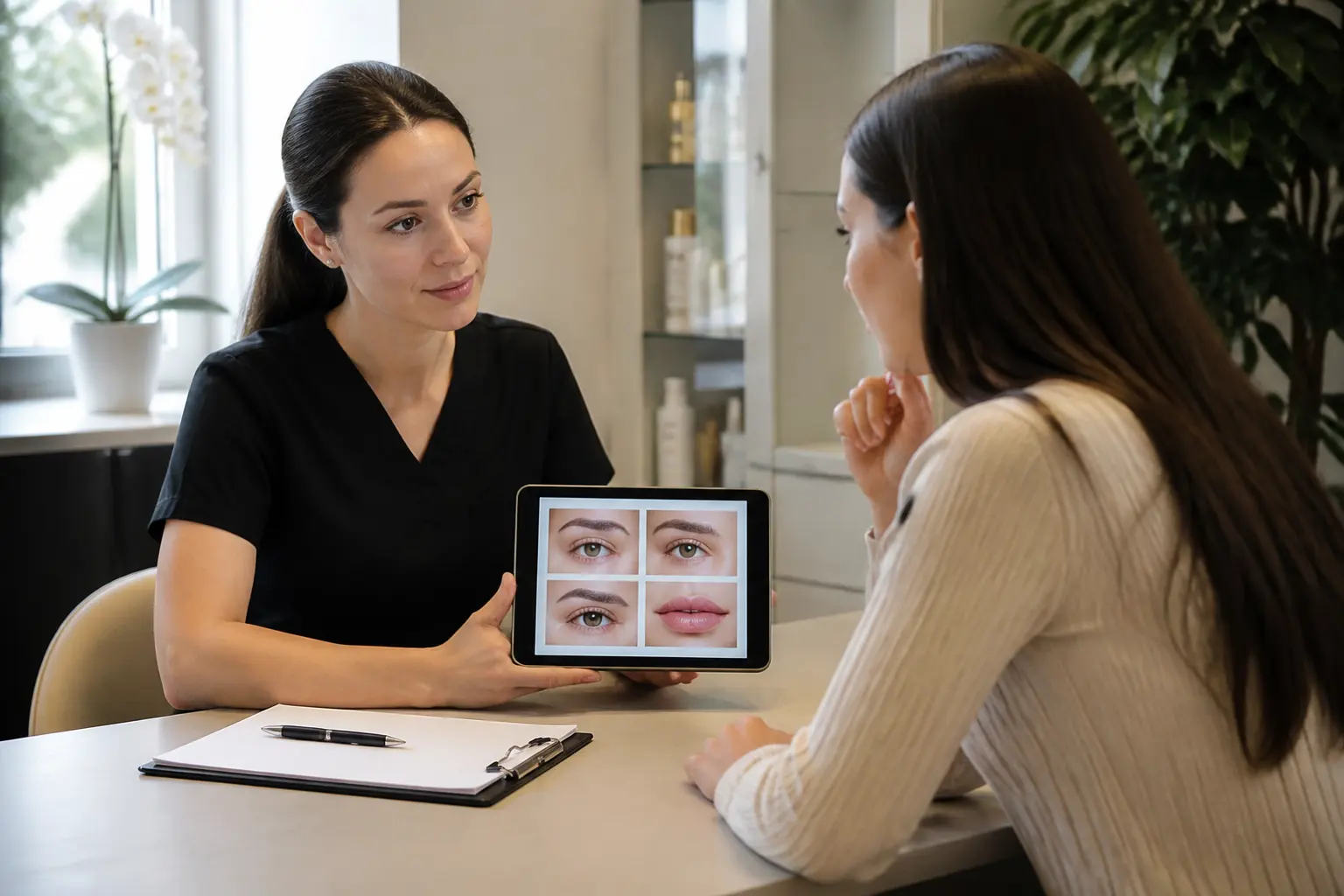 Supporting editorial photograph about brows or lips first consultation