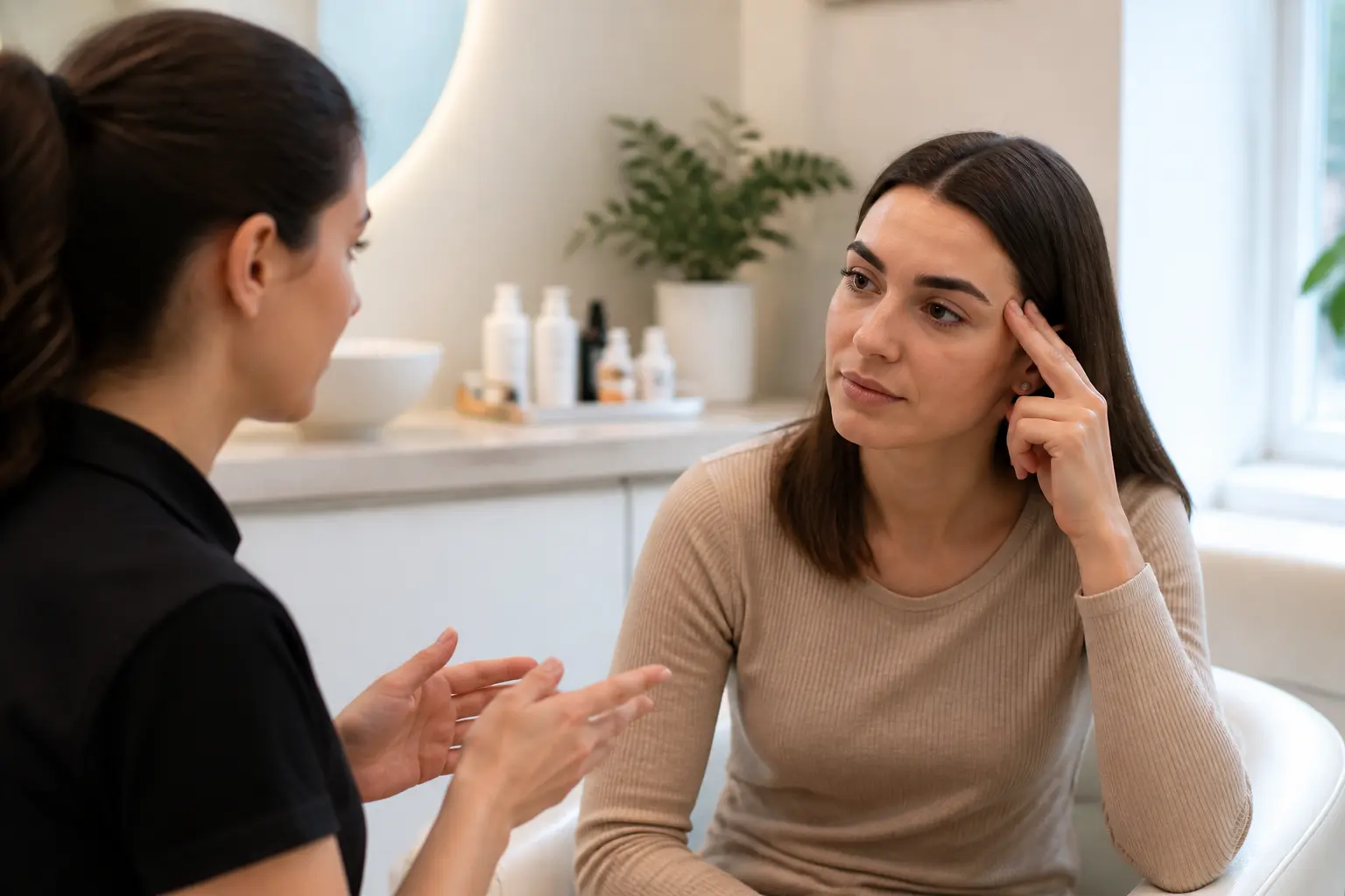 Editorial cover photograph about brows too dark after tinting