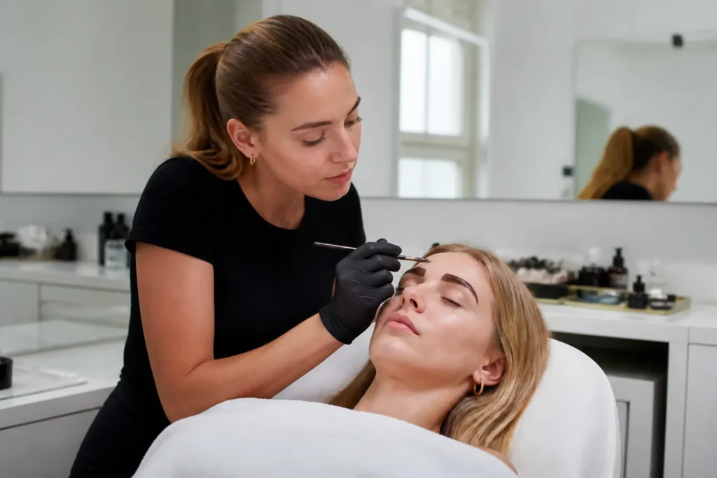 Editorial cover photograph about brow tint for light eyebrow hairs