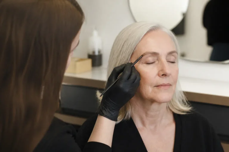 Editorial cover photograph about brow tint for grey eyebrows