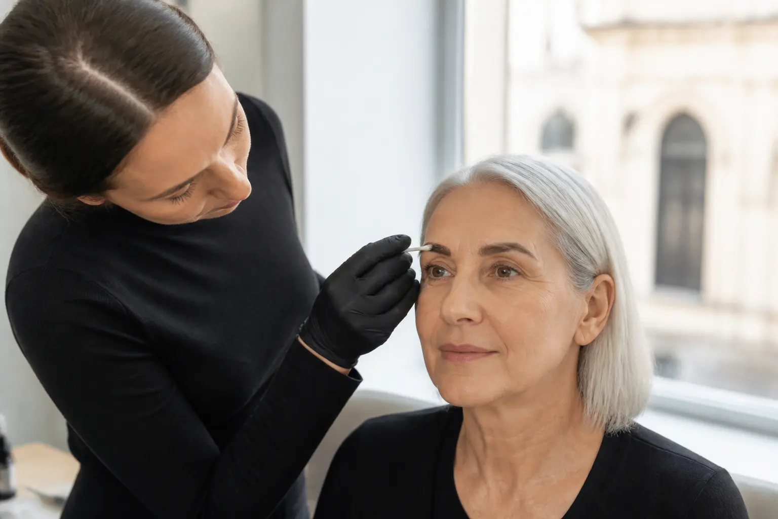 Supporting editorial photograph about brow tint for grey eyebrows