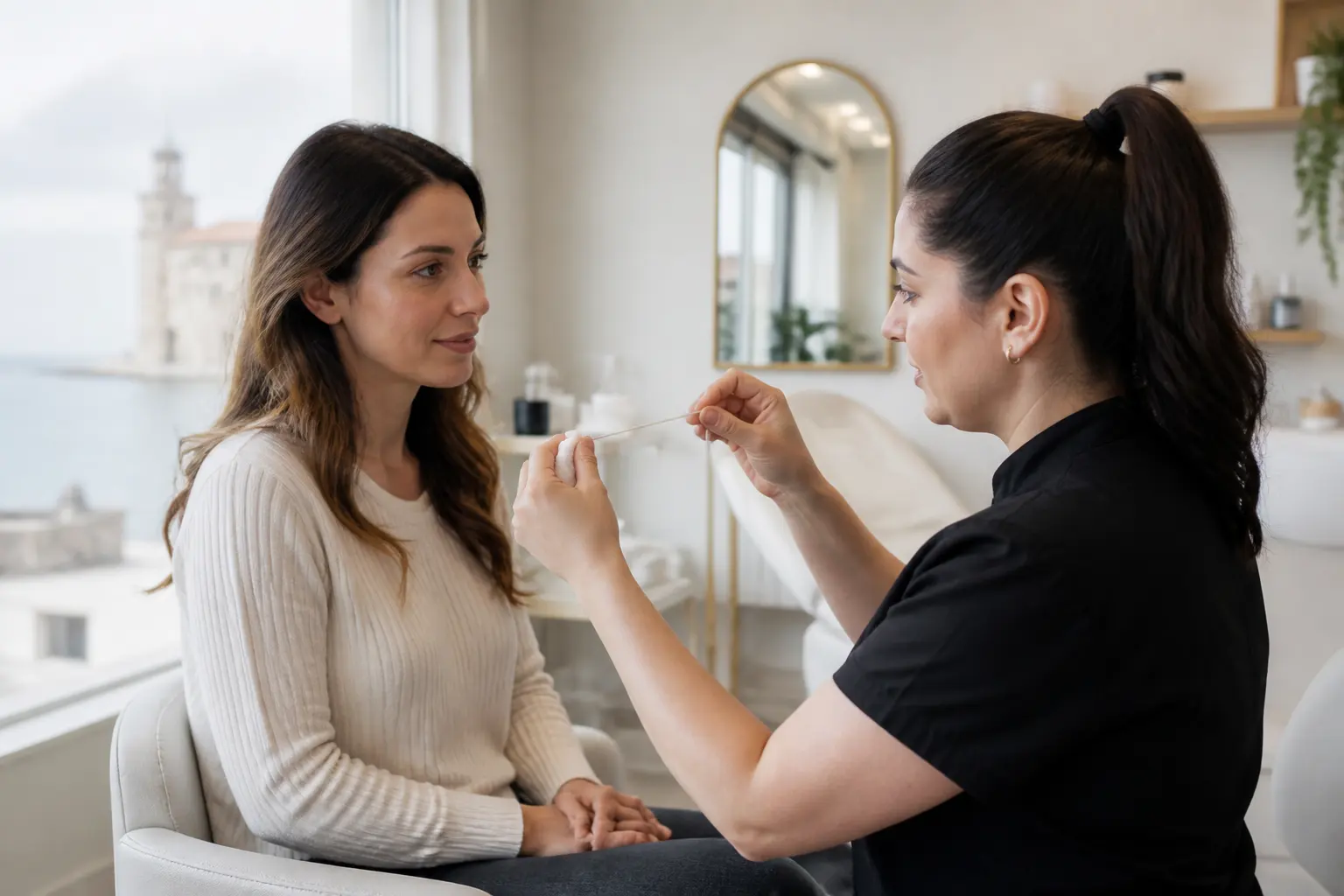 Editorial cover photograph about cotton or polyester thread for eyebrow threading
