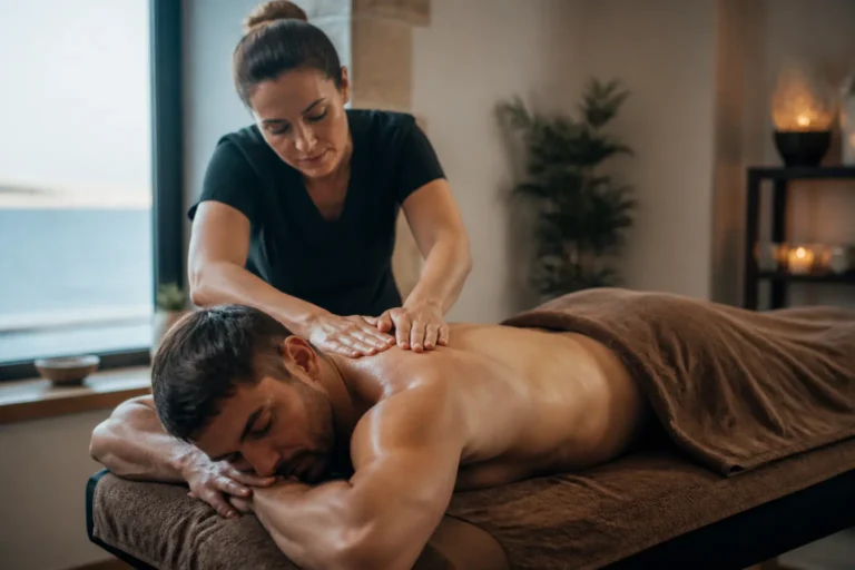 Editorial cover photograph about deep tissue massage