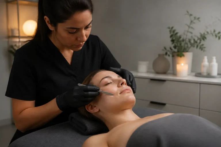 Editorial cover photograph about dermaplaning and chemical exfoliants