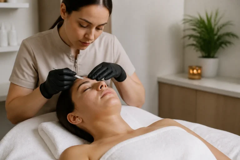 Editorial cover photograph about dermaplaning and eyebrow threading combo