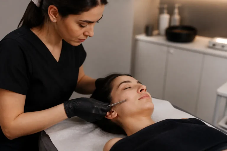 Editorial cover photograph about dermaplaning for make-up