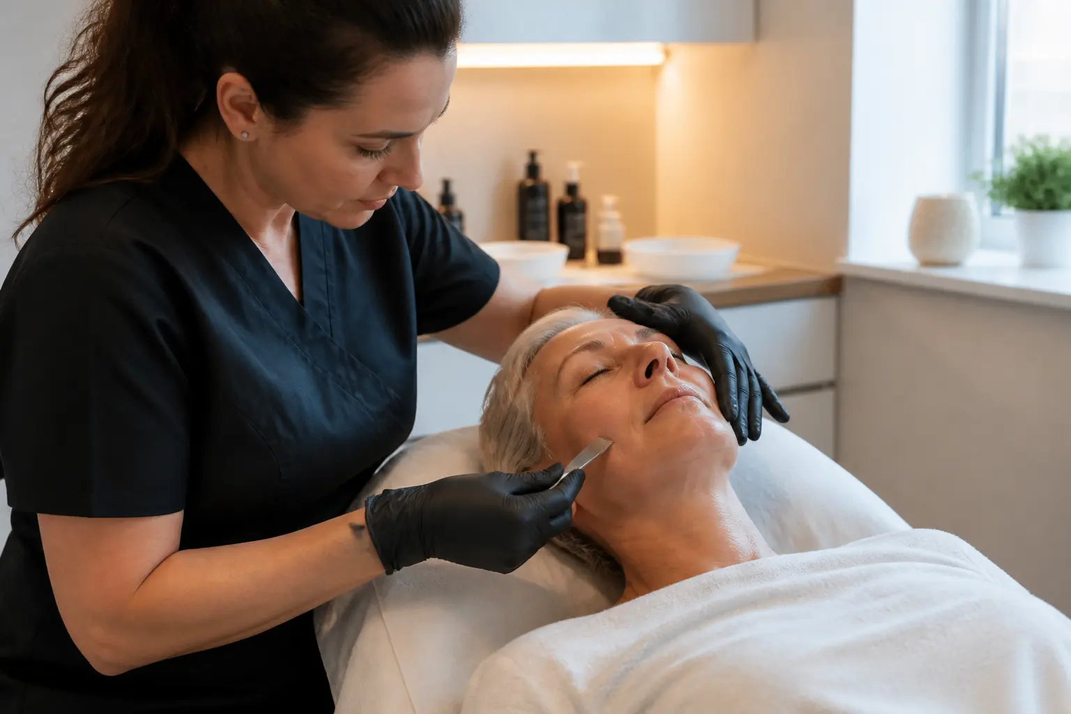 Supporting editorial photograph about dermaplaning for mature skin