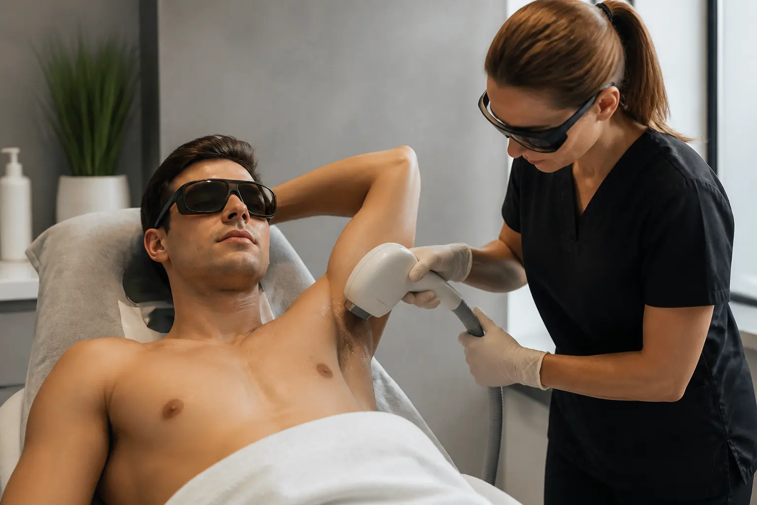 Supporting editorial photograph about does laser hair removal hurt for men