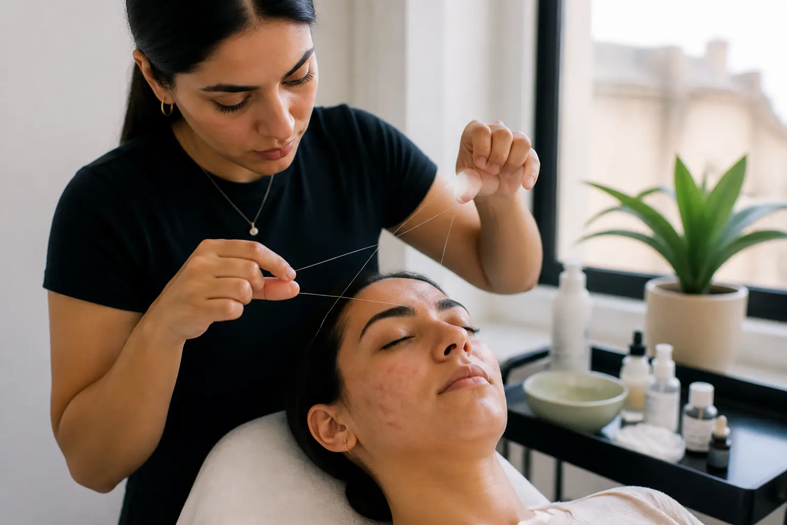 Editorial cover photograph about eyebrow threading for acne-prone skin