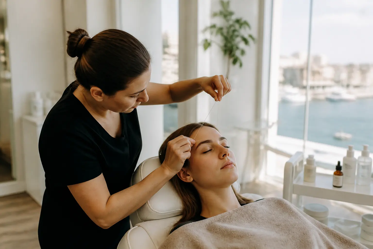 Editorial cover photograph about eyebrow threading and retinol