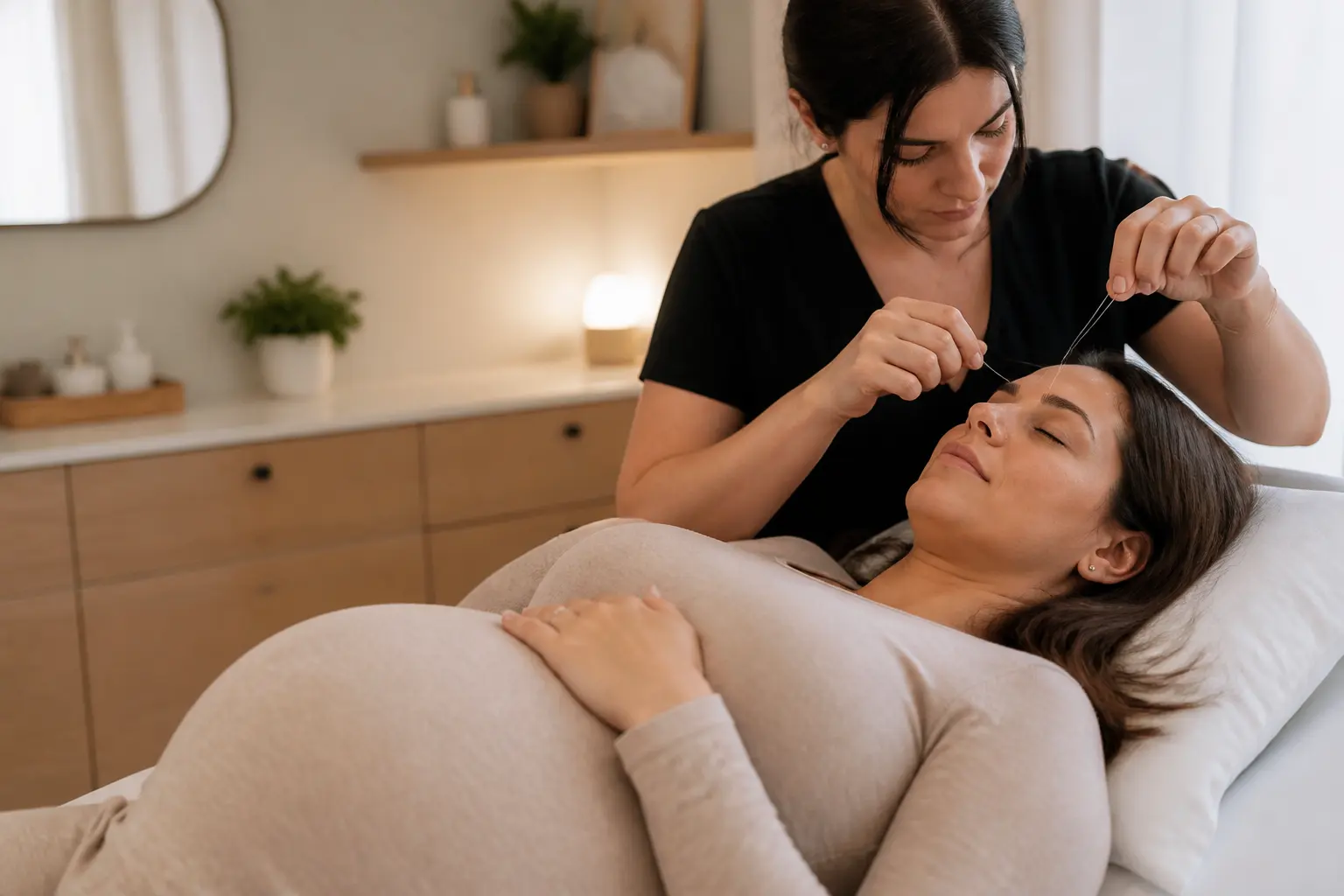 Editorial cover photograph about eyebrow threading during pregnancy