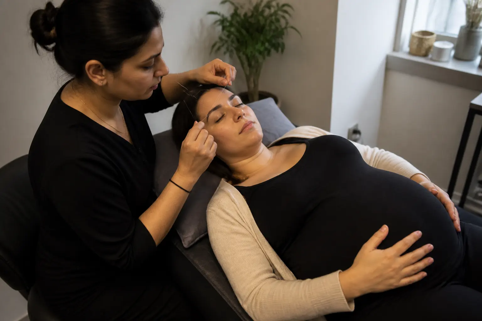 Supporting editorial photograph about eyebrow threading during pregnancy
