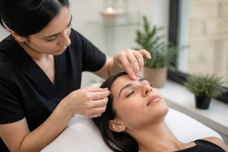 Editorial cover photograph about eyebrow threading for hooded deep-set and prominent eyes