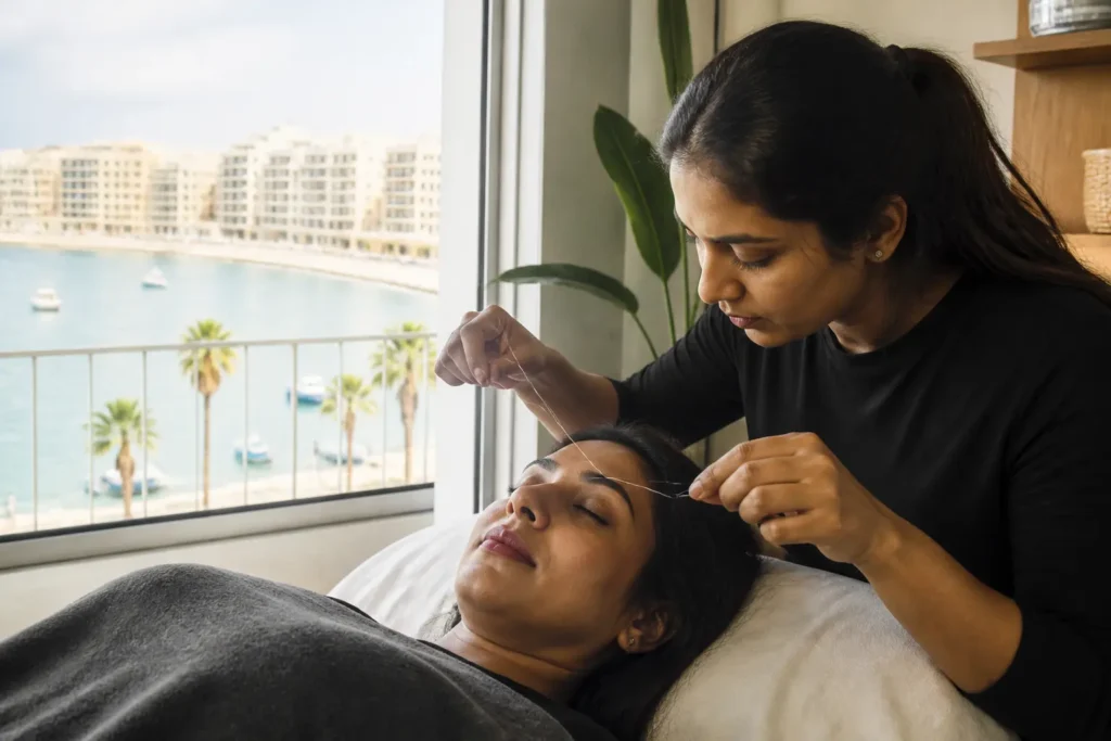 Editorial cover photograph about eyebrow threading near Gżira