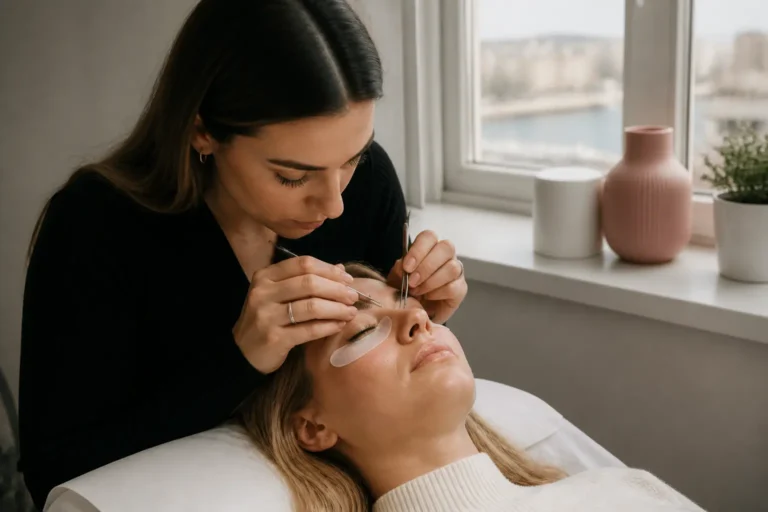 Editorial cover photograph about eyelash extension infill