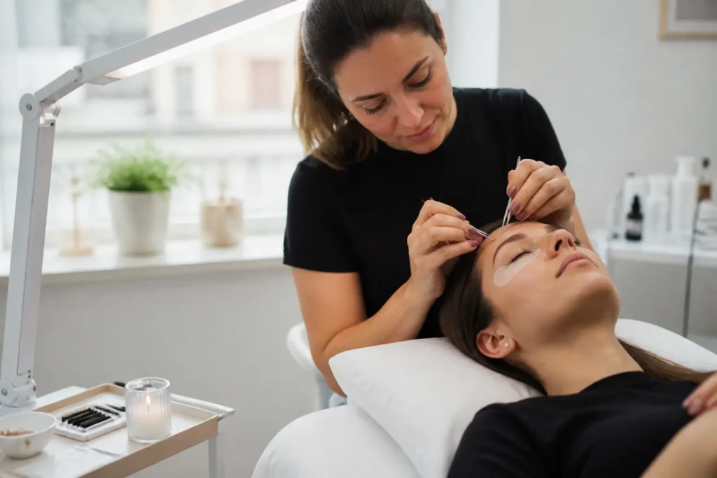 Editorial cover photograph about eyelash extensions vs lash lift
