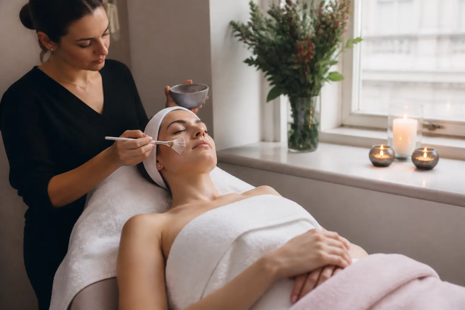 Editorial cover photograph about facial before an important occasion