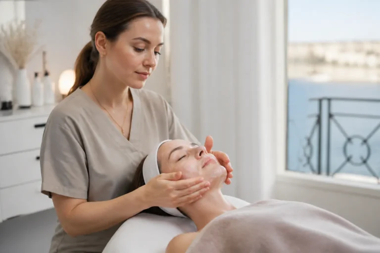 Editorial cover photograph about facials and active skincare routine