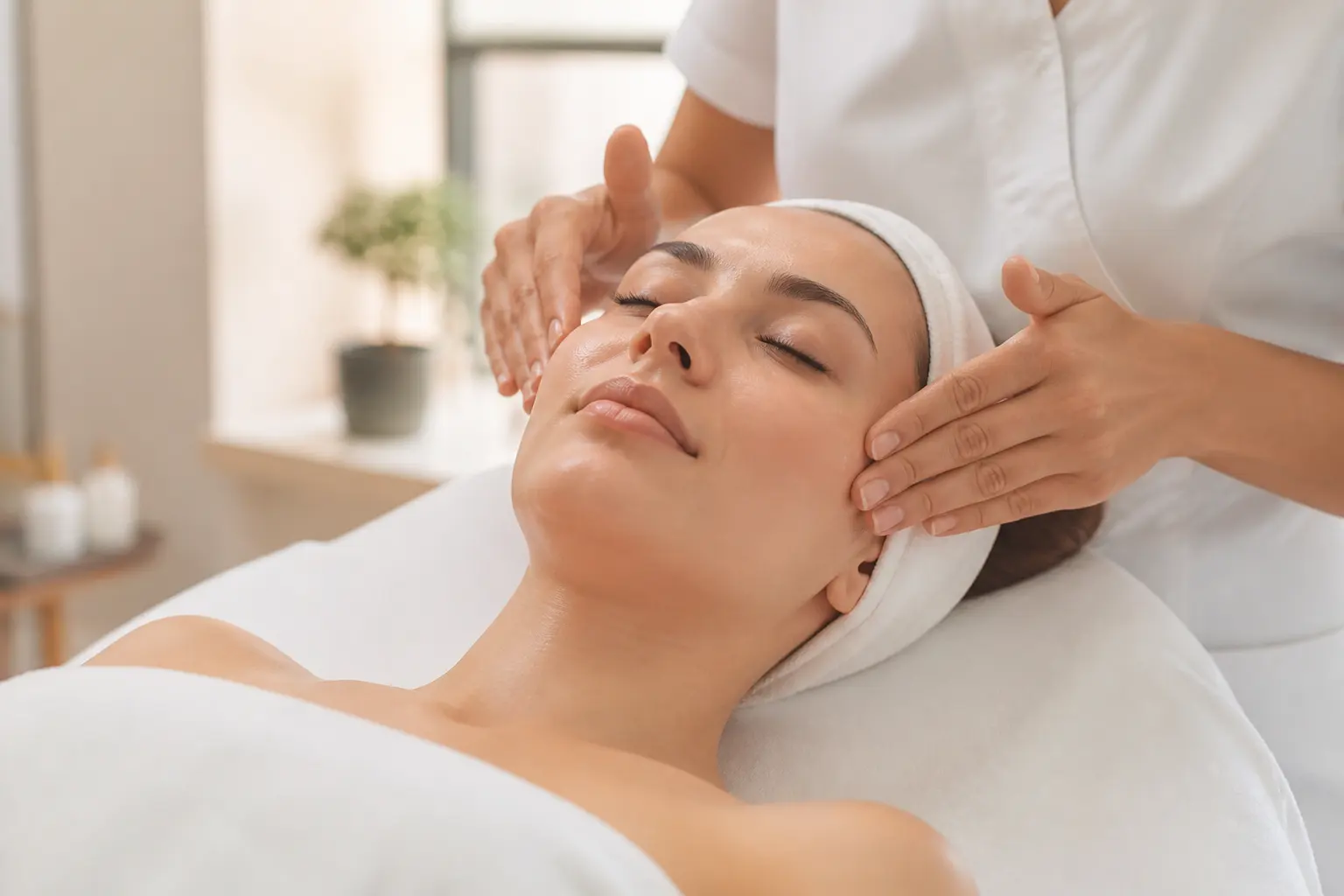 Editorial cover photograph about facial for tired skin after travel