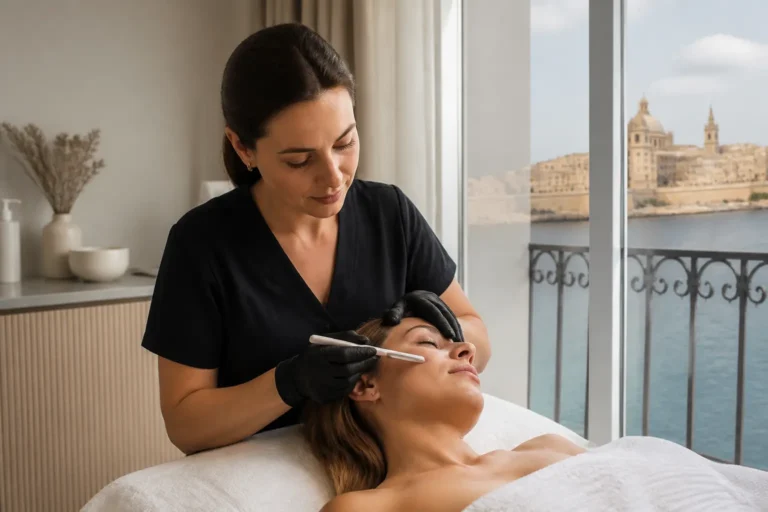Editorial cover photograph about first dermaplaning session