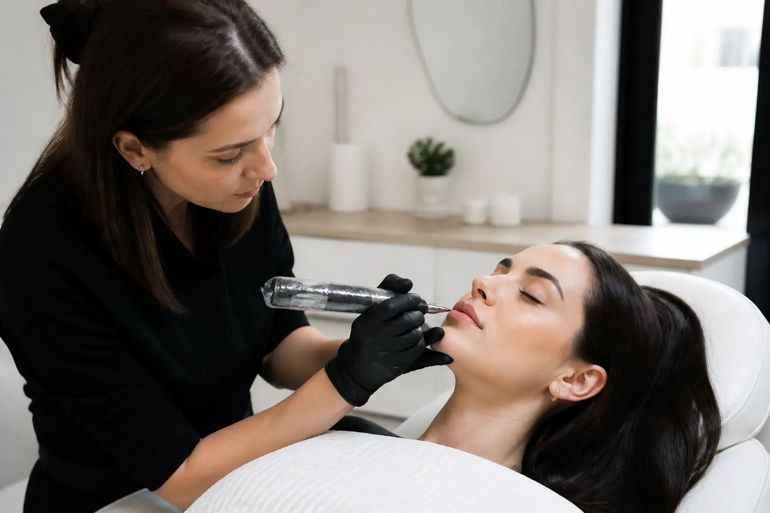 Supporting editorial photograph about lip micropigmentation touch-up