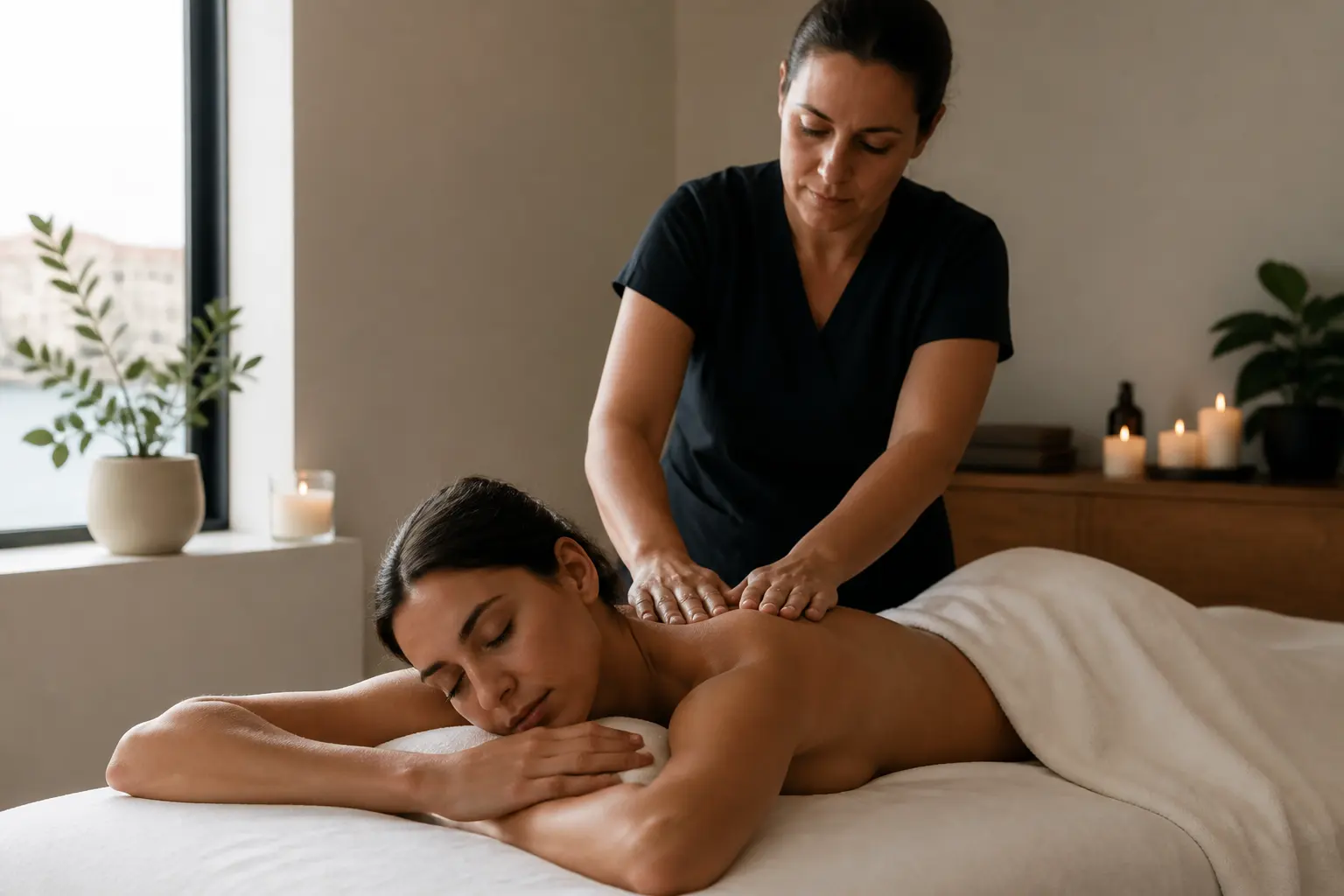 Editorial cover photograph about first professional massage