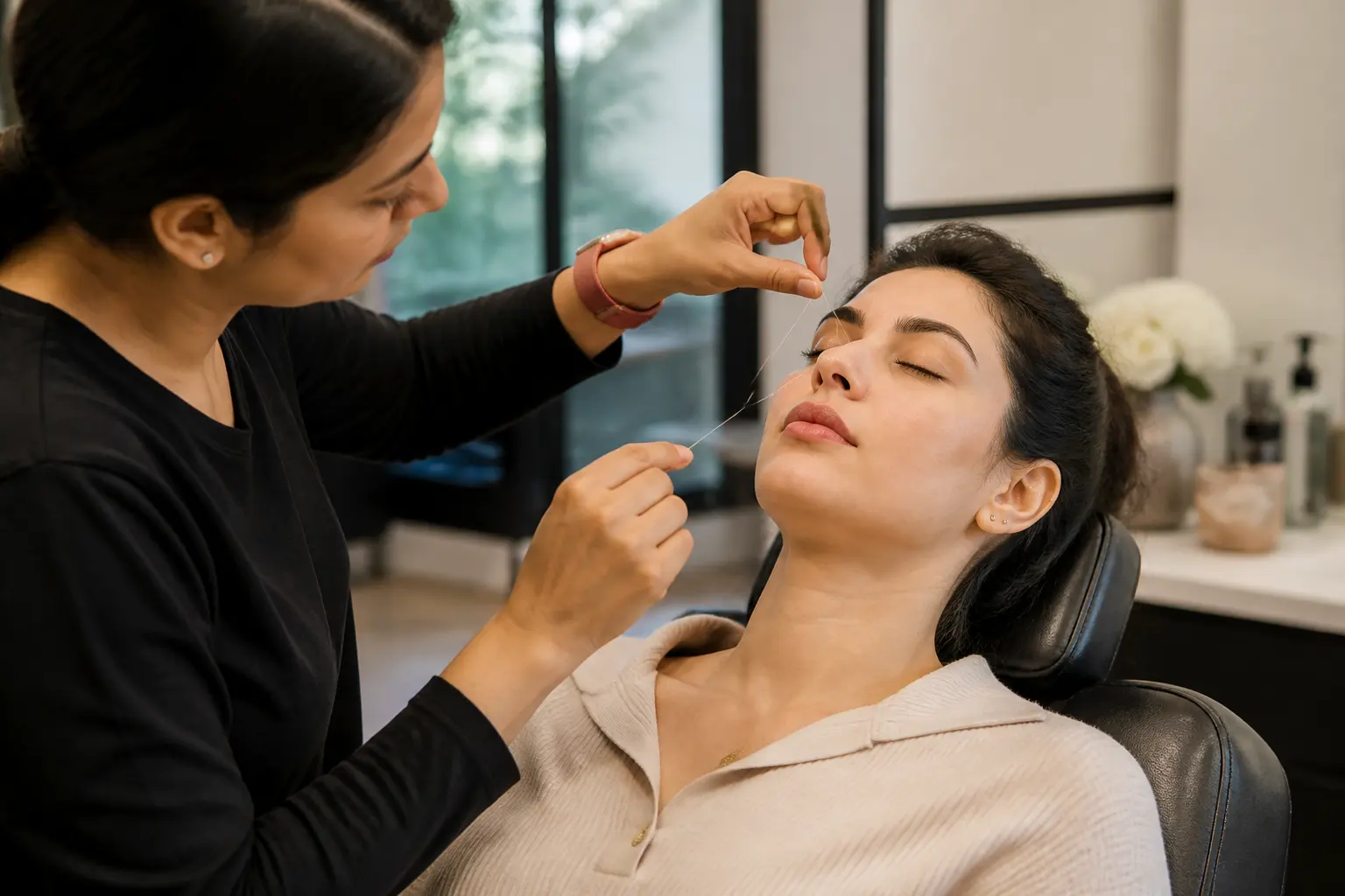 Editorial cover photograph about full face threading appointment