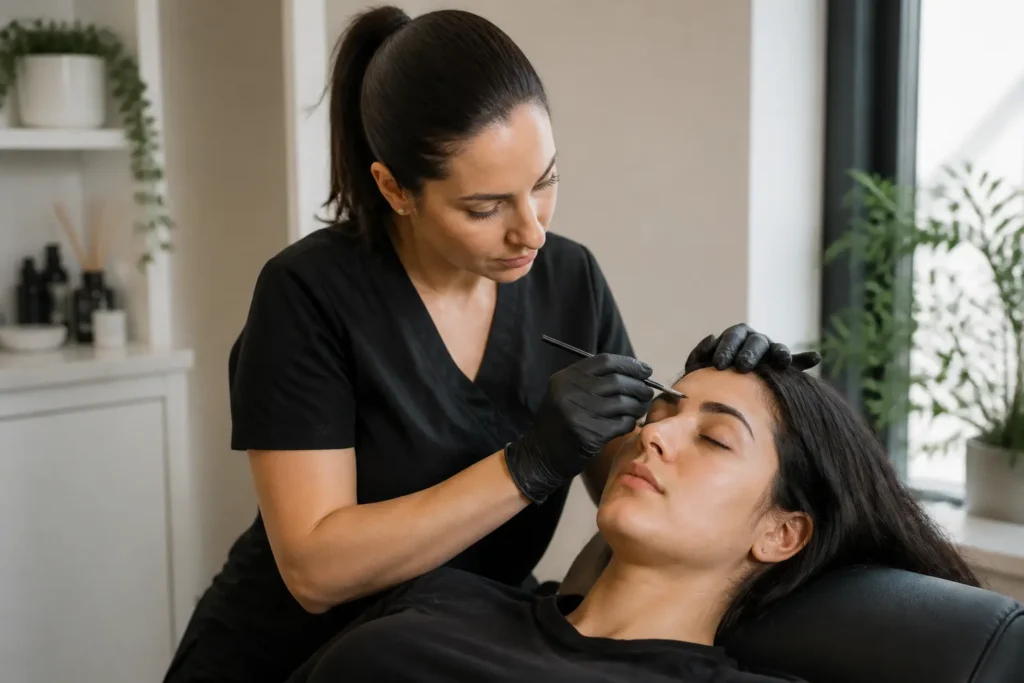 Editorial cover photograph about henna brows for sparse eyebrows