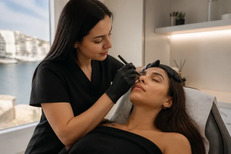 Editorial cover photograph about natural-looking Brazilian microblading