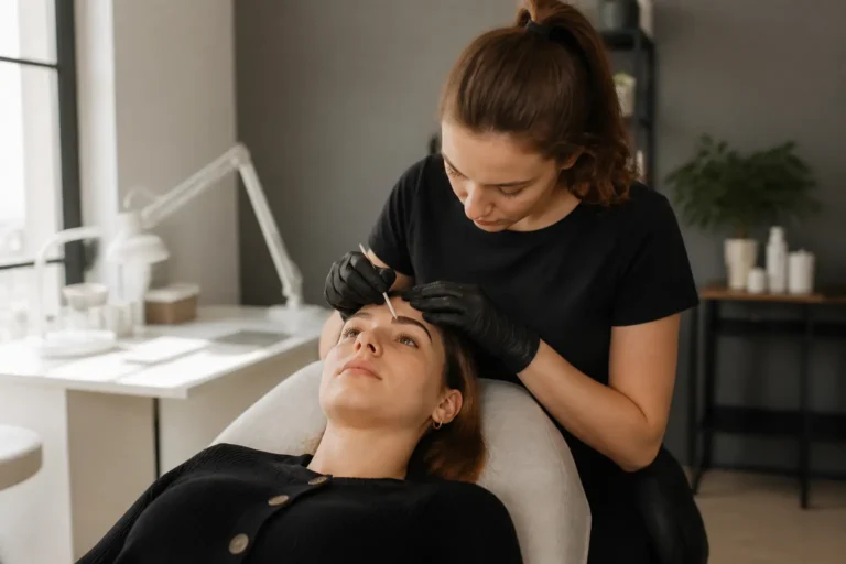 Editorial cover photograph about brow lamination setting time
