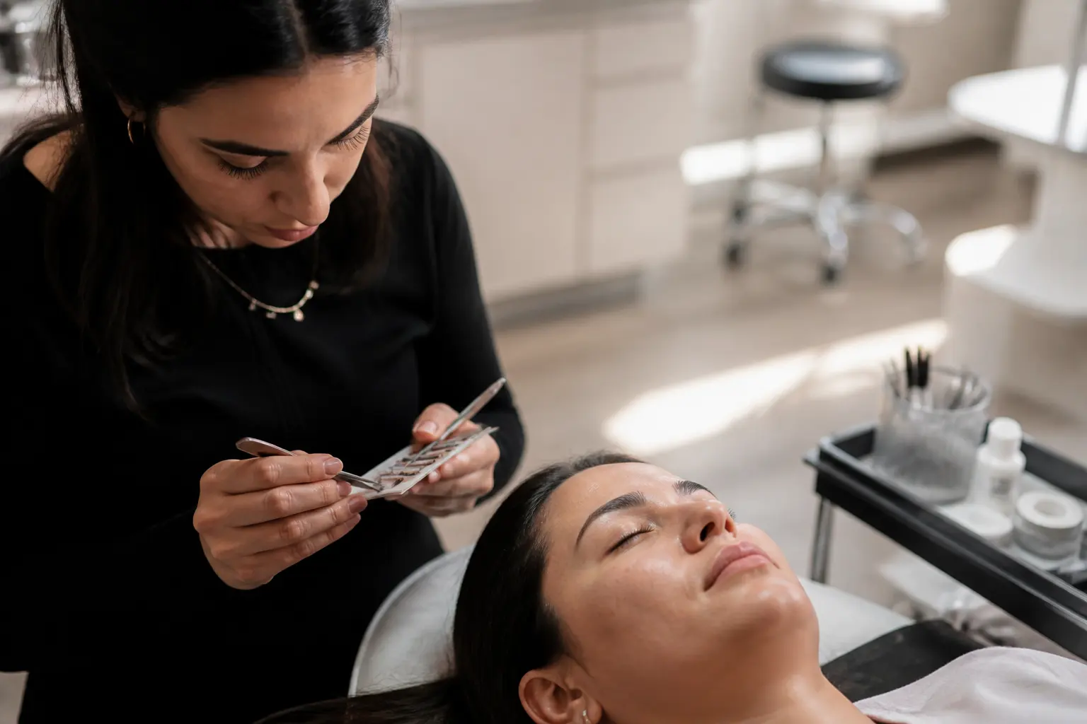 Supporting editorial photograph about eyelash extension length and curl