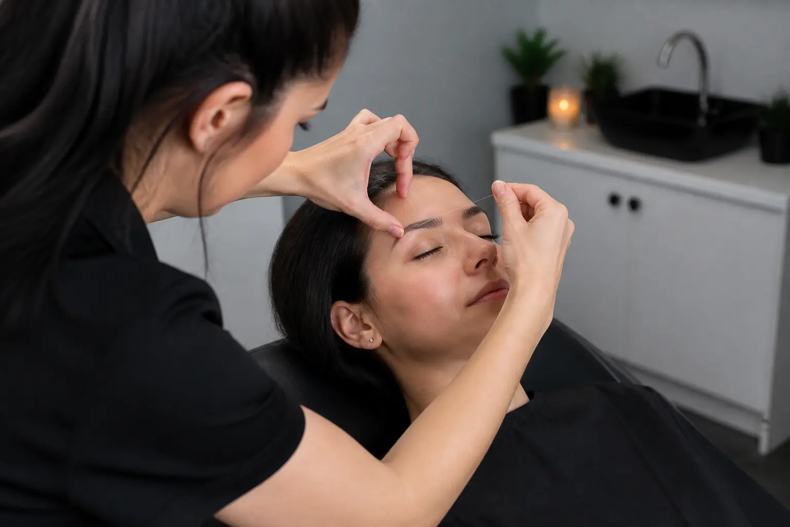 Supporting editorial photograph about how long does eyebrow threading take