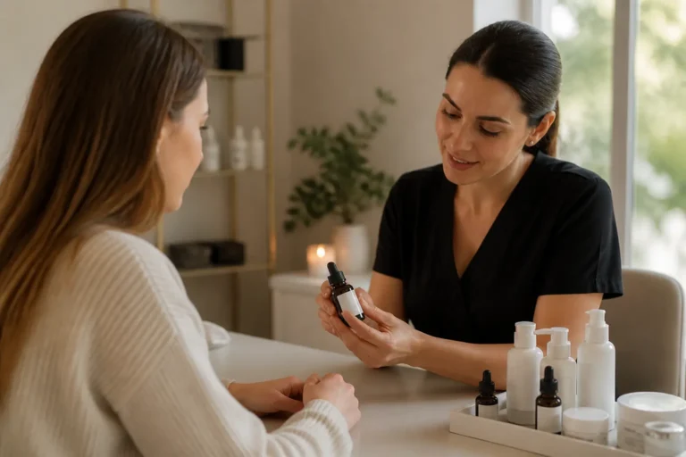 Editorial cover photograph about how to choose a facial with an active skincare routine