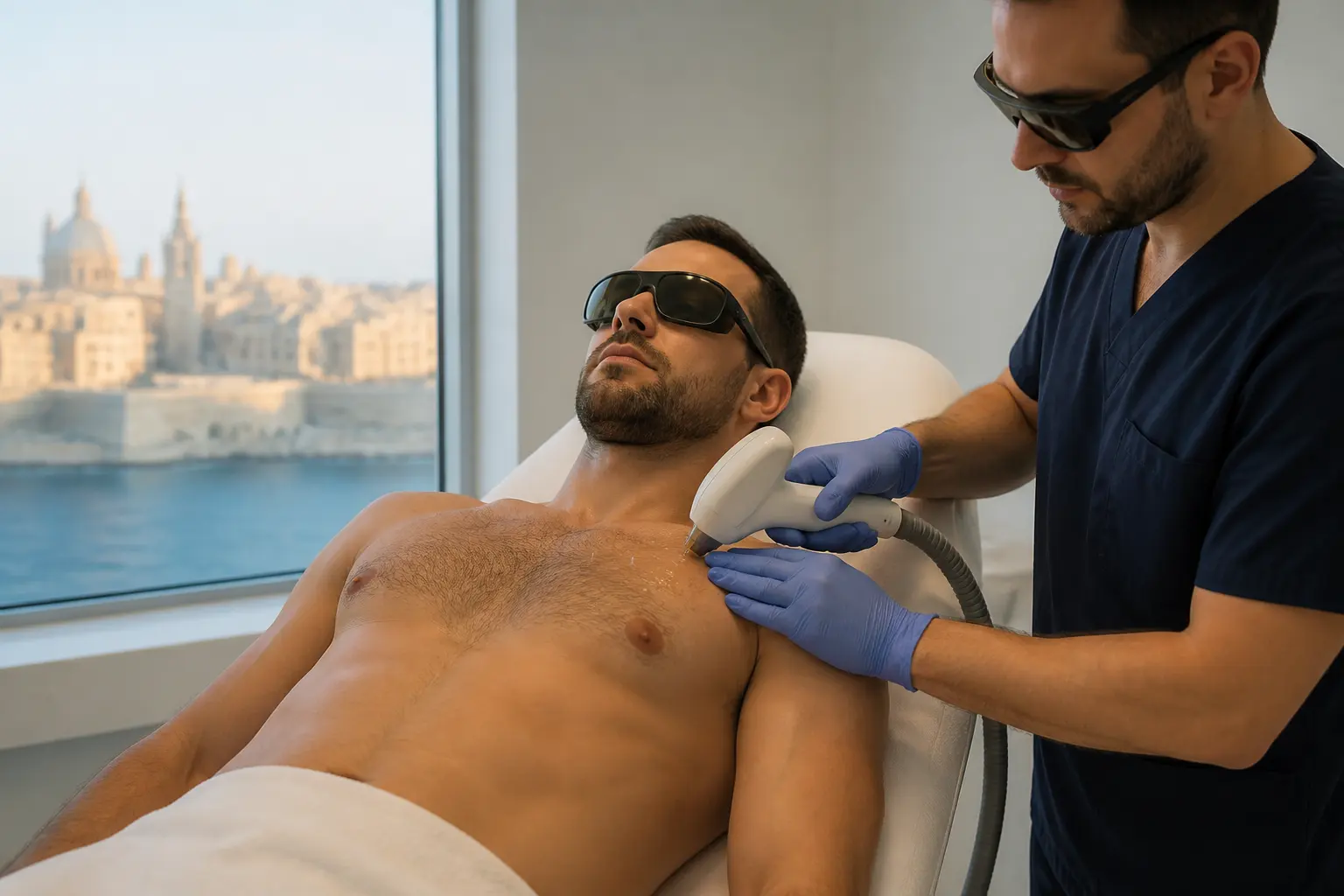 Editorial cover photograph about laser hair removal for men
