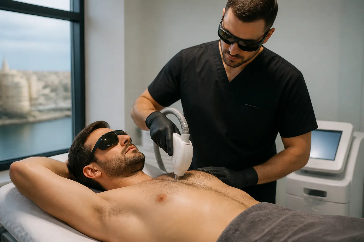 Supporting editorial photograph about laser hair removal for men