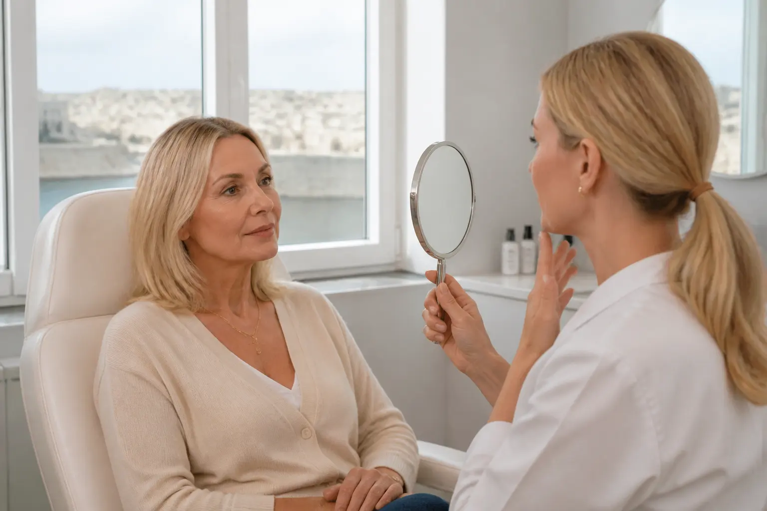 Editorial cover photograph about lip blush for mature lips
