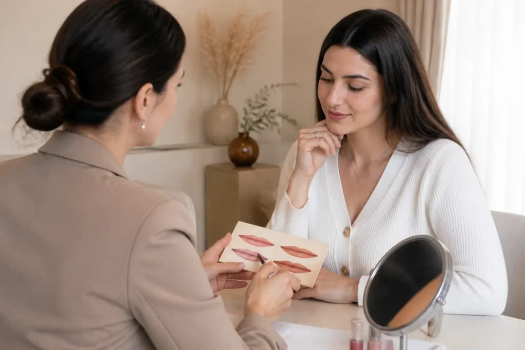 Editorial cover photograph about lip blush lip liner effect vs full coverage
