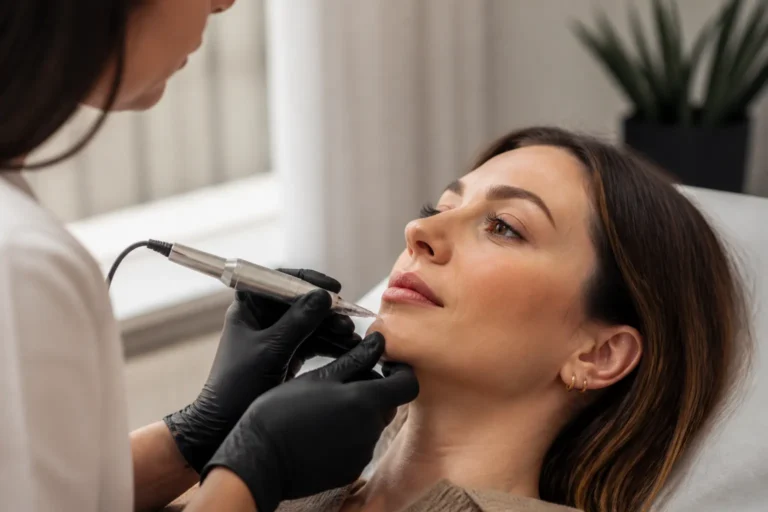Editorial cover photograph about lip symmetry micropigmentation