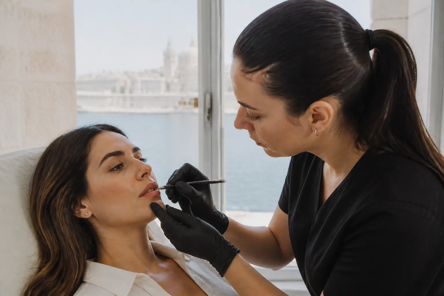 Supporting editorial photograph about lip symmetry micropigmentation